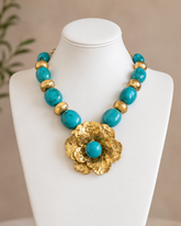 Turquoise Hammered Gold Petal Necklace