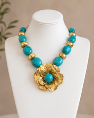 Turquoise Hammered Gold Petal Necklace