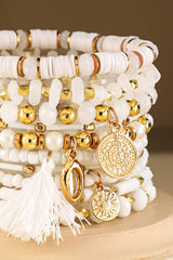 10 Layered Boho Stretch Bracelet with Tassel