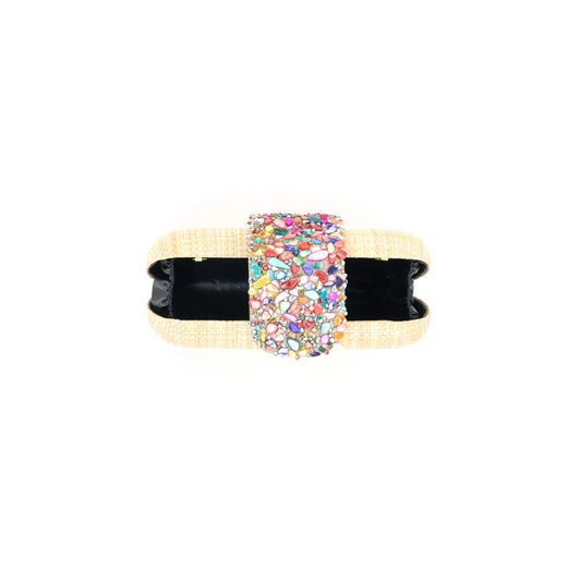 CONFETTI CHARM STRAW CLUTCH