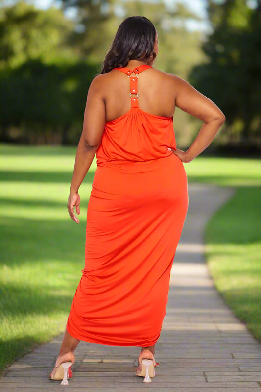 PLUS SIZE ORANGE RUCHED DRESS
