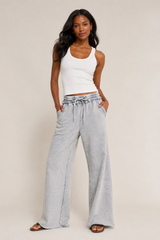 Acid wash fleece palazzo sweatpants with pockets