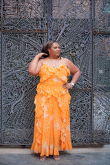 PLUS SIZE ORANGE RUFFLE MAXI DRESS