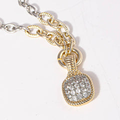 CZ Square Shape Pendant Two-Tone Chain Necklace