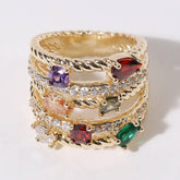 Multi Colored CZ Crossover Gold Plated Ring (Size 10)