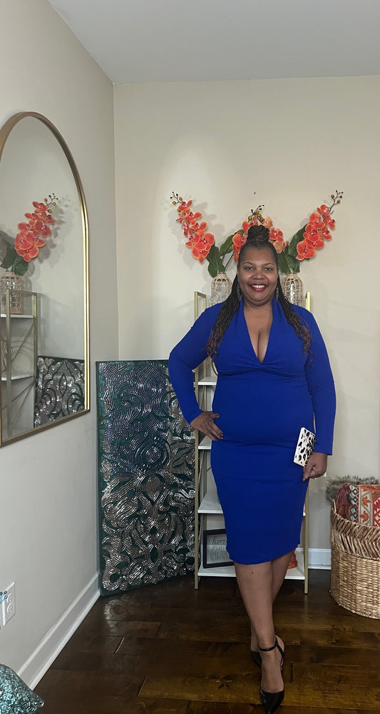 PLUS SIZE ROYAL BLUE DEEP V NECK DRESS