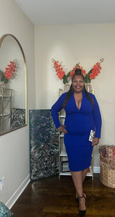 PLUS SIZE ROYAL BLUE DEEP V NECK DRESS