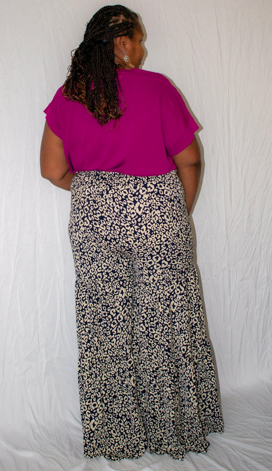 PLUS SIZE CHEETAH PRINT WIDE LEG PANT