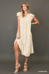 TIERED FLORAL BURNOUT MIDI DRESS