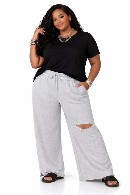 PLUS SIZE FRENCH LASER CUT SWEATPANTS