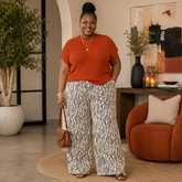 PLUS SIZE FAUX LEATHER ZEBRA PRINT PANTS