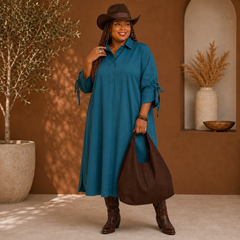 Collared Button Detail Relaxed Midi Dress