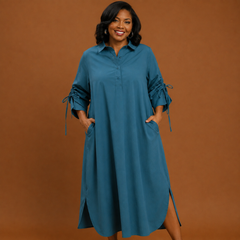 Collared Button Detail Relaxed Midi Dress