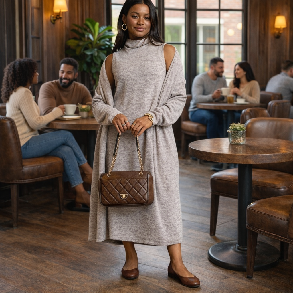 midi dress set The Soft Spoken Luxe Midi Dress Set Heather Brown / 3X