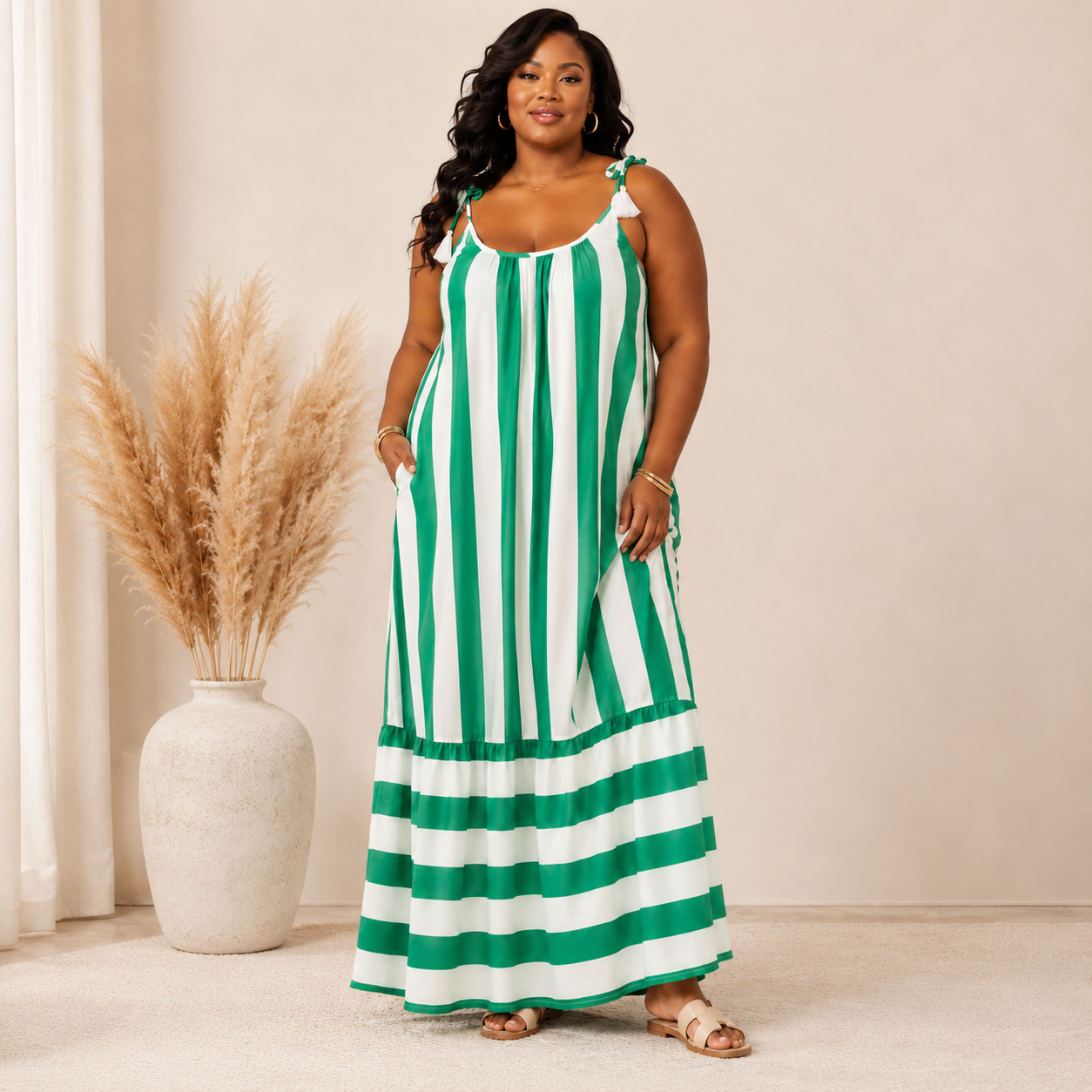 green and white striped maxi dress Stripe Tula XS The Green Stripe Tie Shoulder Maxi Dress is an effortless summer favorite with a flowy relaxed fit Vestido Maxi Gracie Striped -
