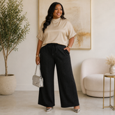 Cozy Luxe Cable Knit Wide Leg Pants – Plus Size