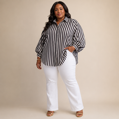 Oversize Black and Cream Striped Blouse