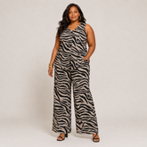 Woven Wide Leg Zebra Print Vest Set