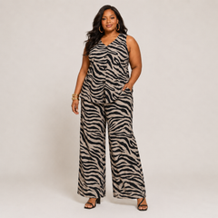 Woven Wide Leg Zebra Print Vest Set