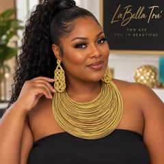Gold Layers Necklace & Earrings Set