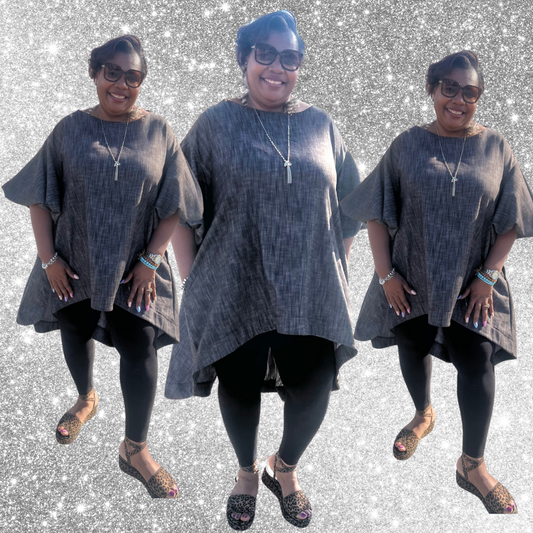 Denim Puff Sleeve High Low Tunic