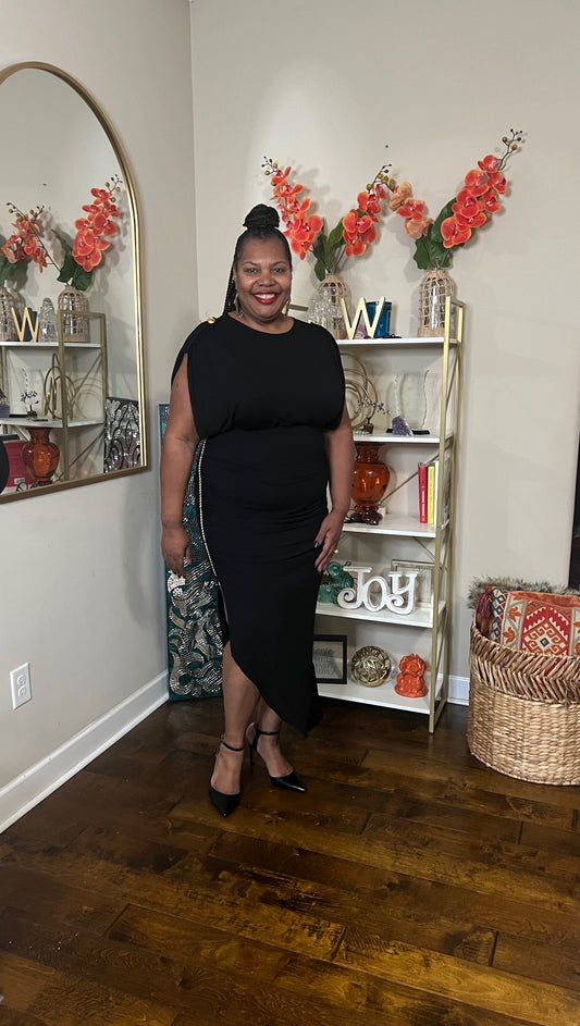 PLUS SIZE BLACK ASYMMETRICAL SEXY SLEEVELESS DRESS