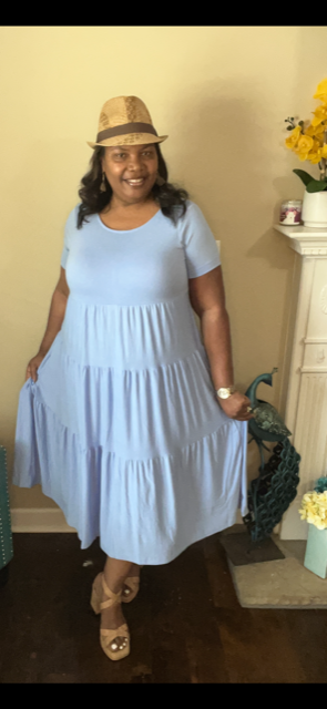 Short Sleeve Tiered Midi Dress