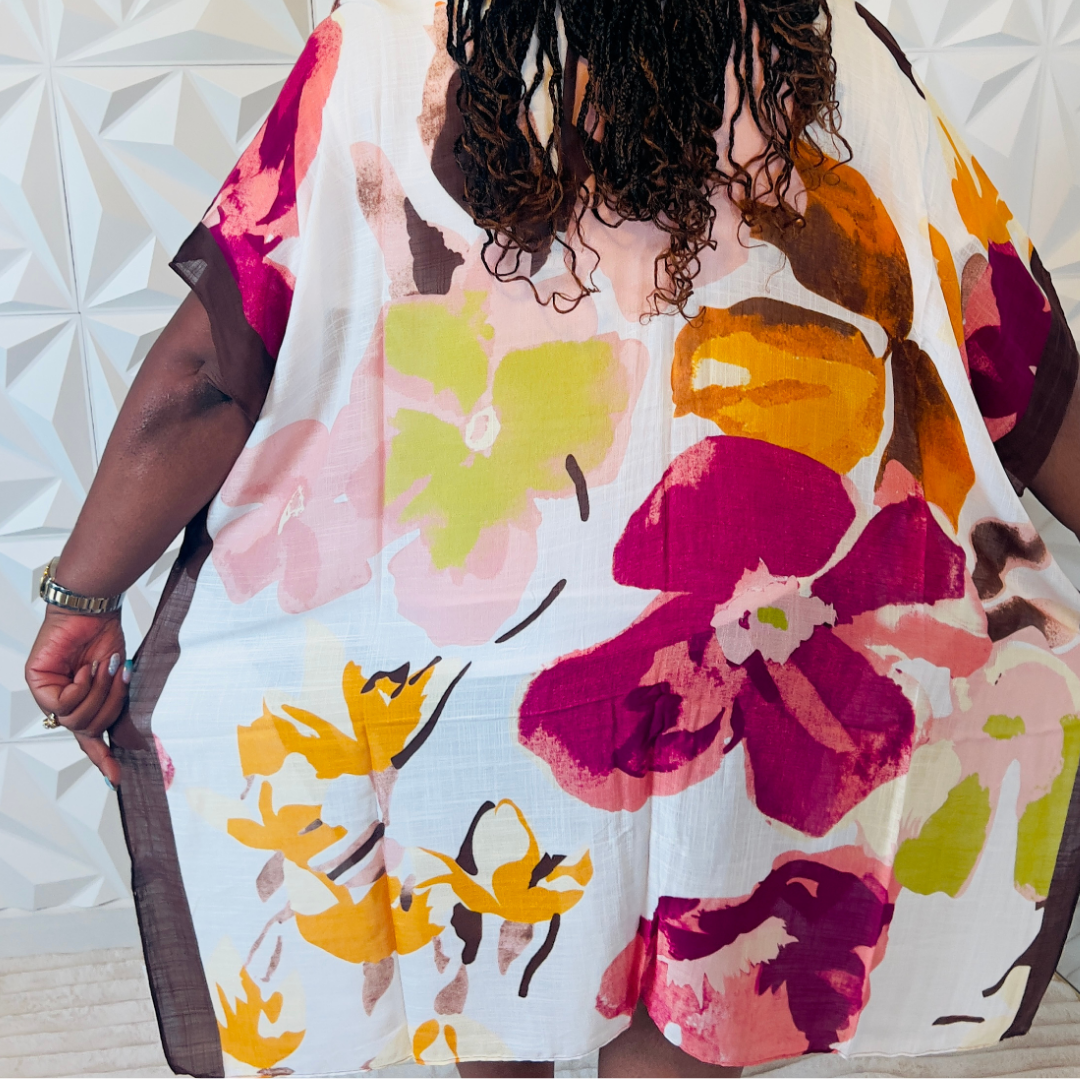Floral with Brown Trim Kimono