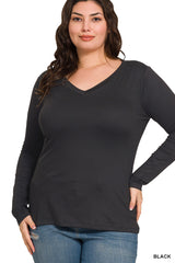 BRUSHED MICROFIBER LONG SLEEVE V-NECK TEE