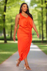 PLUS SIZE ORANGE RUCHED DRESS