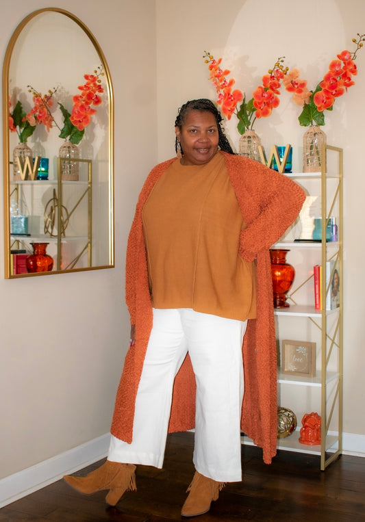 LONG OPEN FRONT POPCORN CARDIGAN