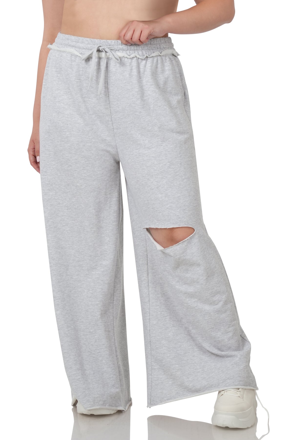 PLUS SIZE FRENCH LASER CUT TERRY PANTS