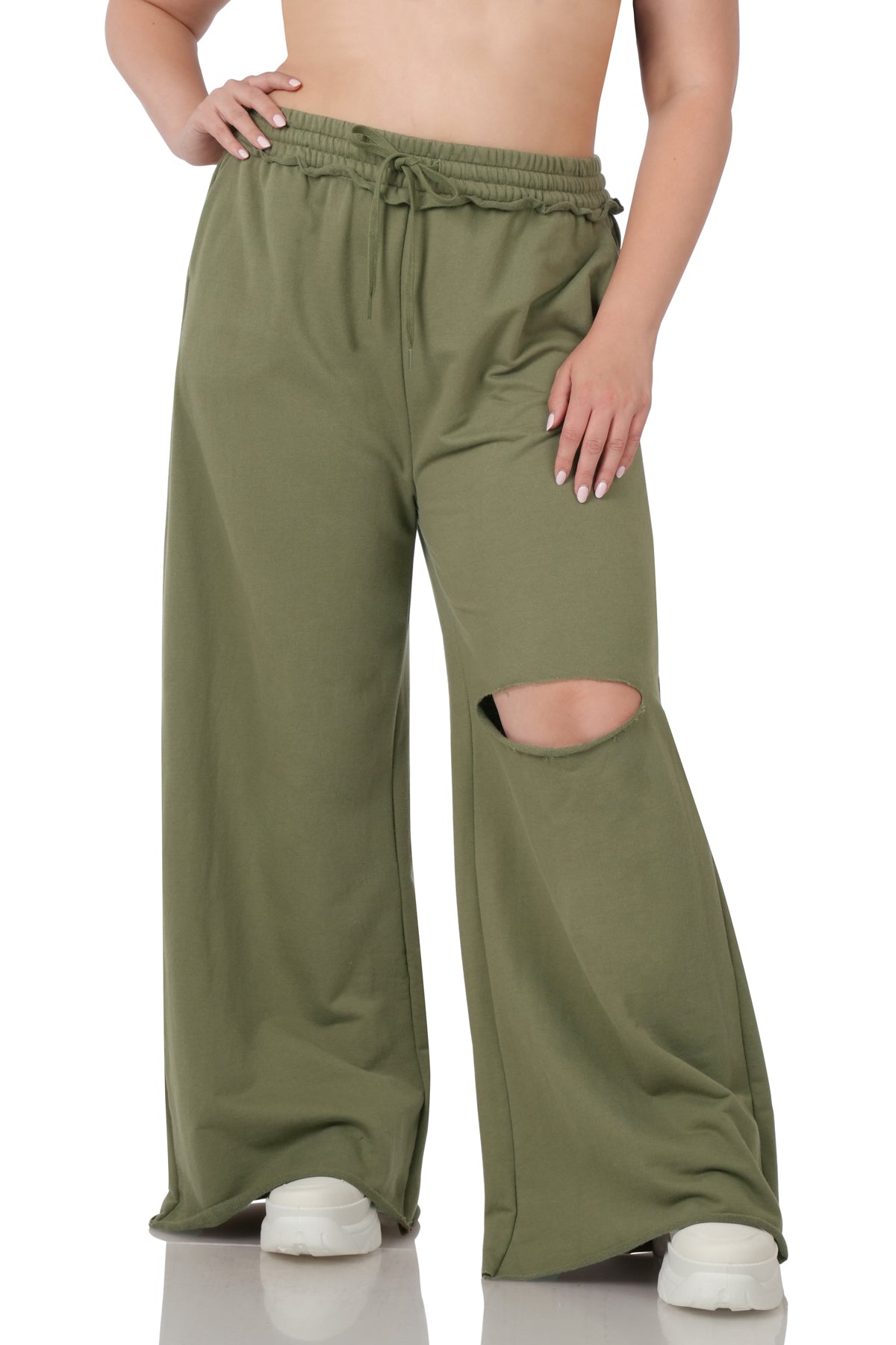 PLUS SIZE FRENCH LASER CUT TERRY PANTS