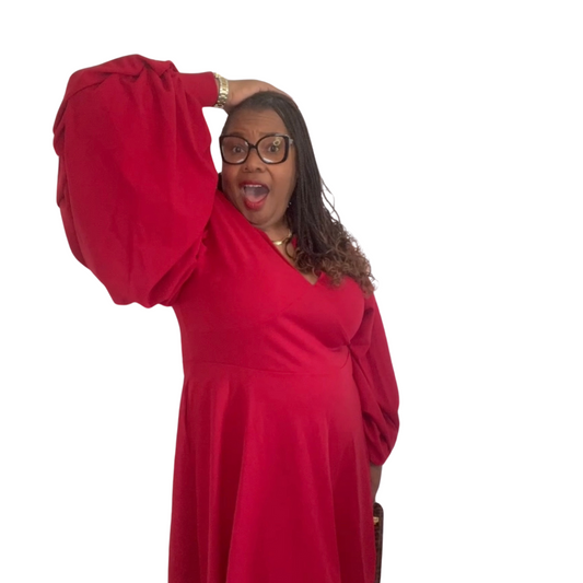 Dramatic Sleeve  Dress - "Silvia's Red"