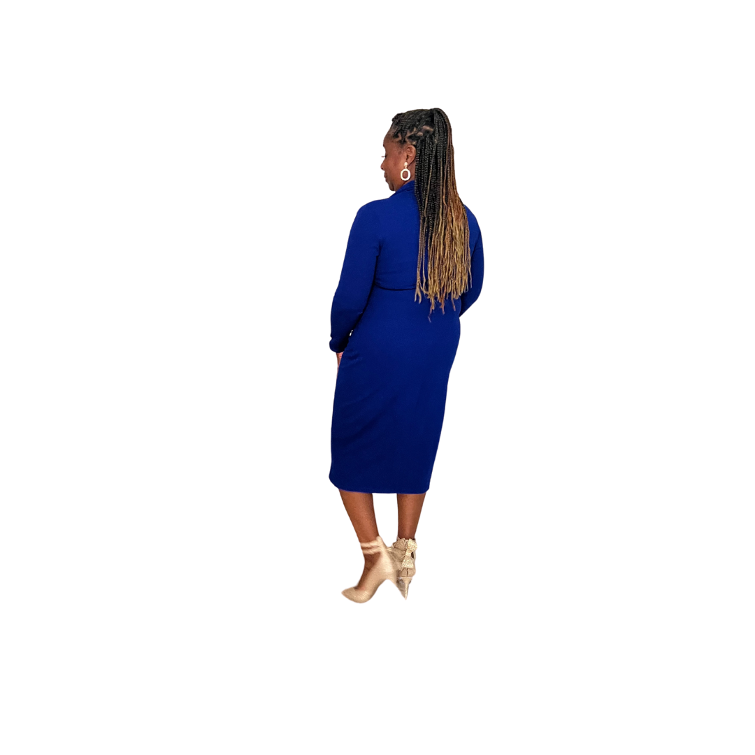 PLUS SIZE ROYAL BLUE DEEP V NECK DRESS