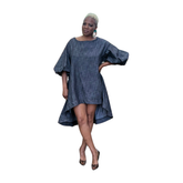Denim Puff Sleeve High Low Tunic