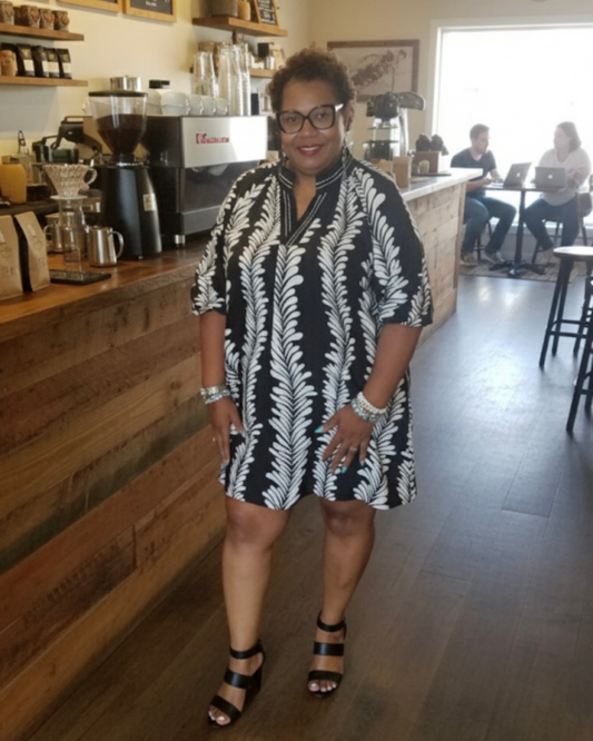 BLACK AND WHITE BABY DOLL DRESS