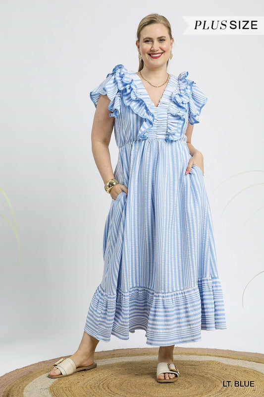 PLUS RUFFLE MIDI DRESS