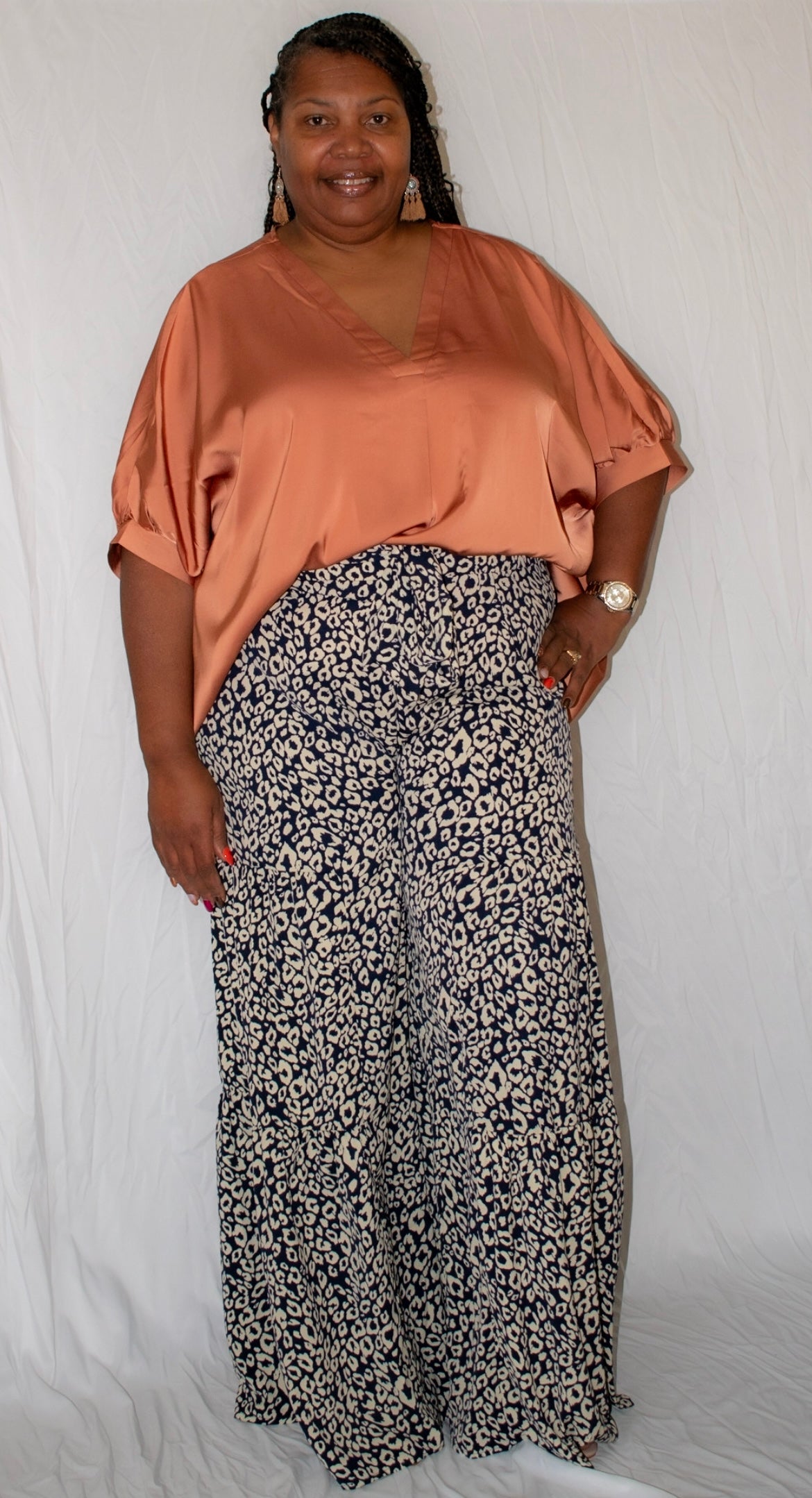 PLUS SIZE CHEETAH PRINT WIDE LEG PANT