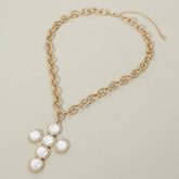 Pearl Cross Charm Pendant Chunky Chain Necklace