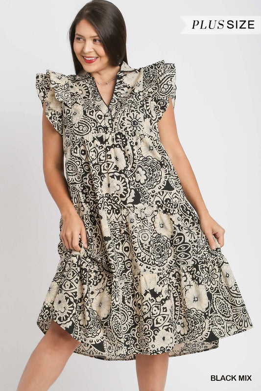 TWO TONE COLLARED MIDI DRESS