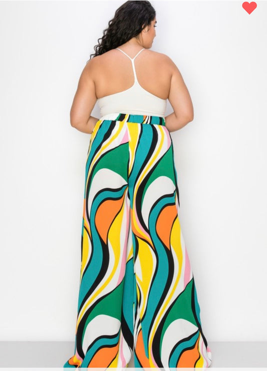 PLUS SIZE WIDE LEG MULTI-COLOR  PANTS