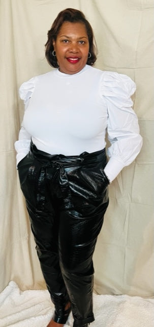 PLUS SIZE BLACK PAPERBAG SNAKE SKIN FAUX PANTS