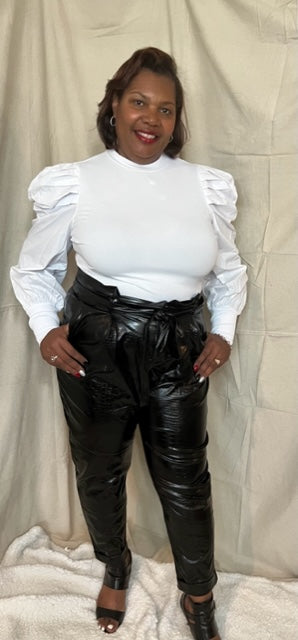PLUS SIZE BLACK PAPERBAG SNAKE SKIN FAUX PANTS