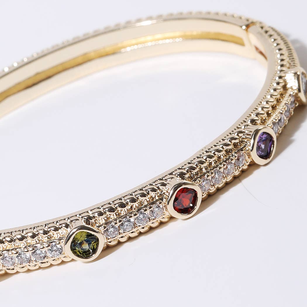 Multicolor CZ Stone Gold Plated Bangle Bracelet