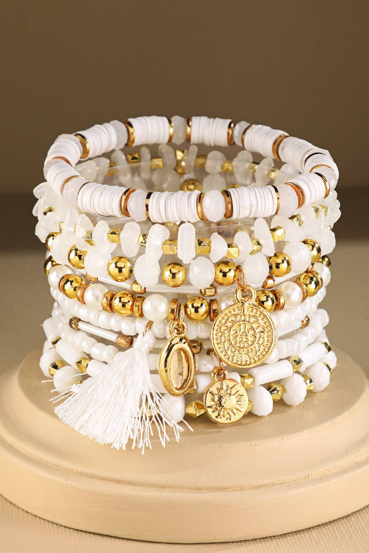 10 Layered Boho Stretch Bracelet with Tassel