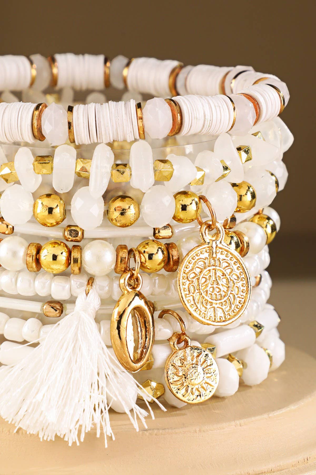 10 Layered Boho Stretch Bracelet with Tassel