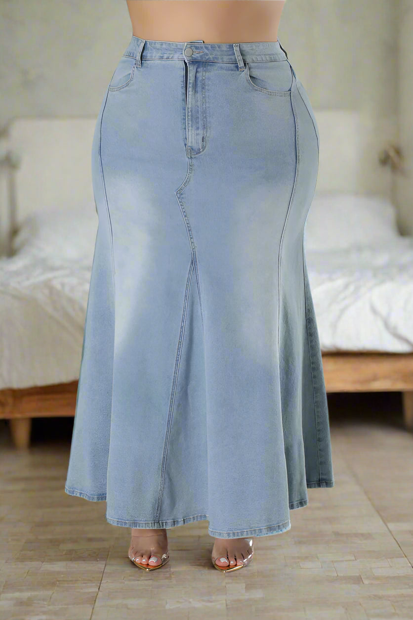 High-Waist Denim Maxi Skirt