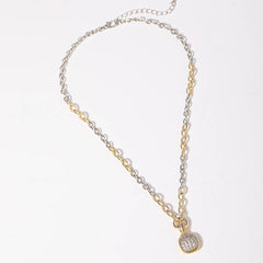 CZ Square Shape Pendant Two-Tone Chain Necklace