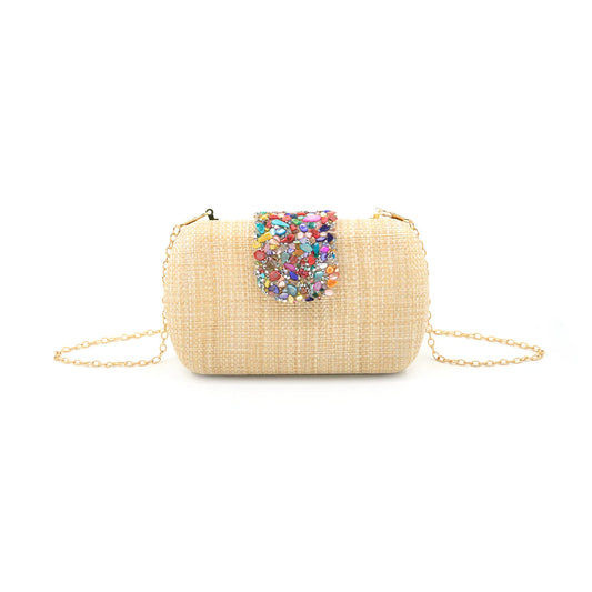CONFETTI CHARM STRAW CLUTCH